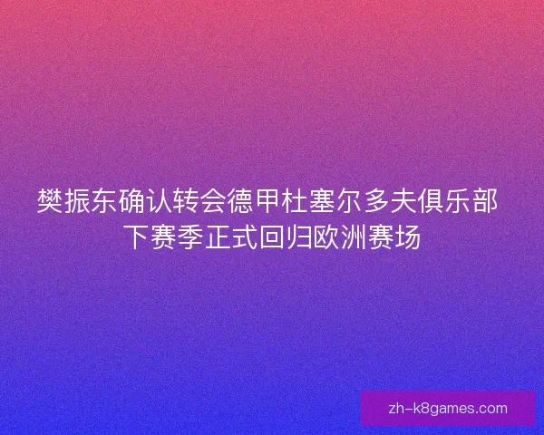 樊振东确认转会德甲杜塞尔多夫俱乐部 下赛季正式回归欧洲赛场